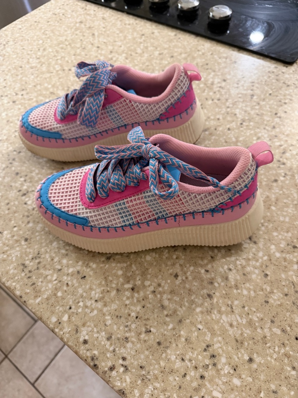 Kids Pink and Blue Platform Sneakers - Lace-Up Casual Shoes